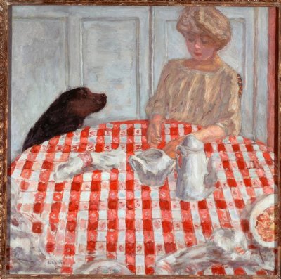 El mantel a cuadros rojos o La comida para el perro de Pierre Bonnard
